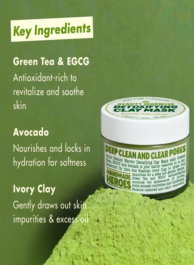 Handmade Heroes Green Tea EGCG Clay Mask – Facial Treatment Mask for Pore Minimizing, Oil Control & Calming. Detoxifying Clay Mask for Blemish Prone Skin - Image 3